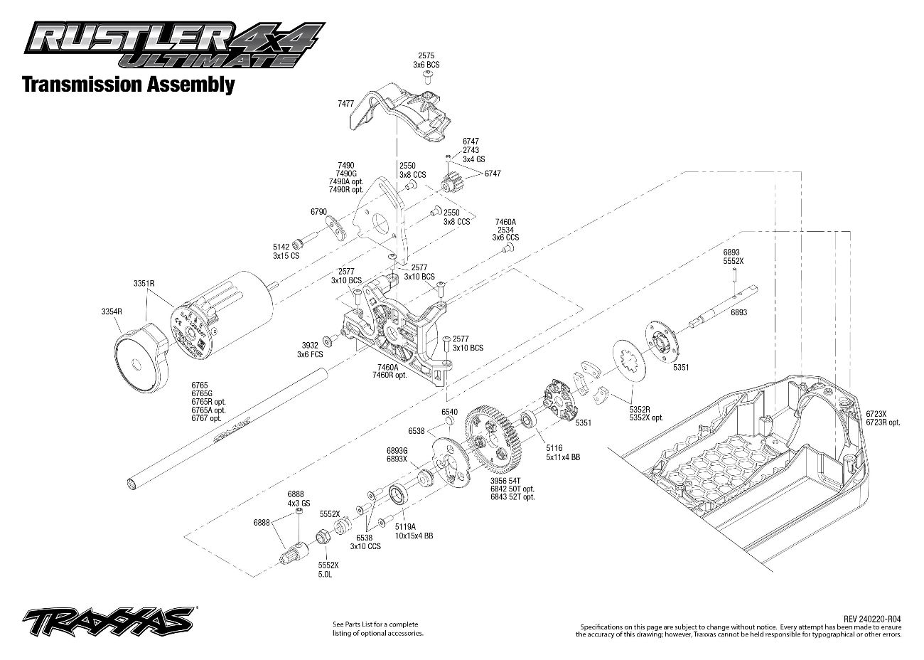 Rustler 4X4 Ultimate (67097-4) Transmission Assembly Exploded View